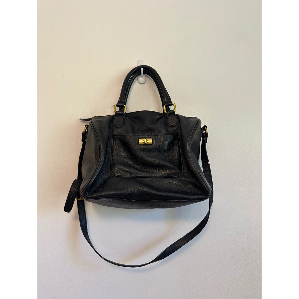J. Crew Black Pebbled Leather Crossbody Satchel Bag with Gold Hardware